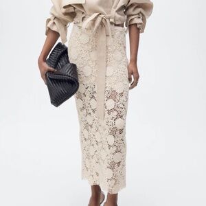 Mango LONG CROCHET FLORAL SKIRT - Small - New With Tags